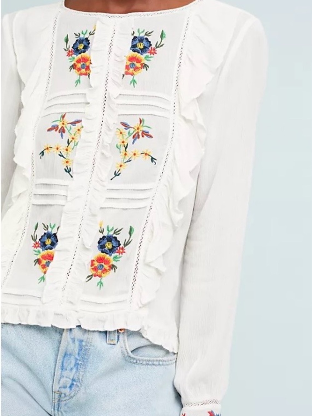 Anthropologie Serendipity Floral Embroidered Ruffled Blouse by Seen Worn Kept - Picture 2 of 5